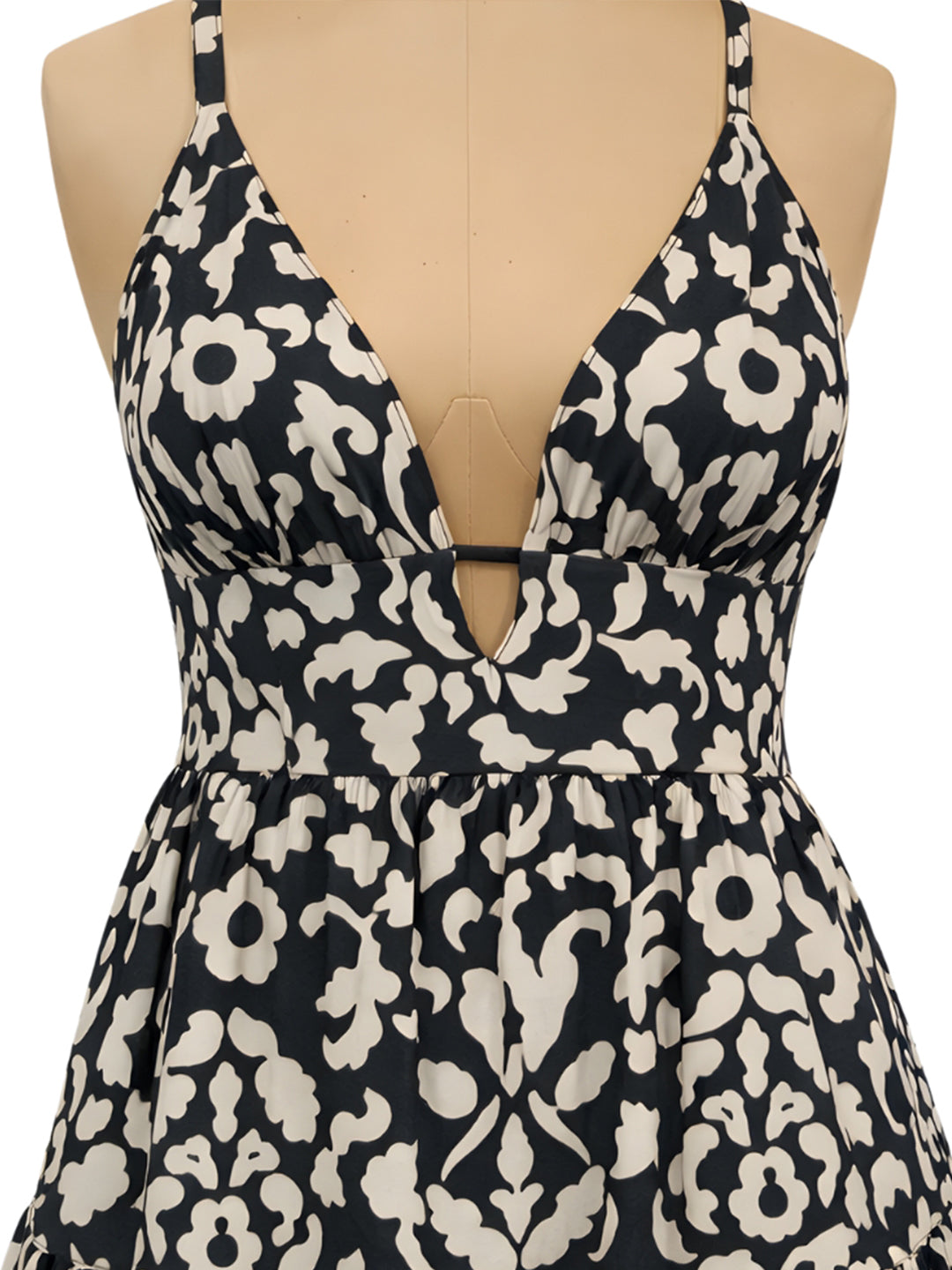 Black Ethnic Motifs Shoulder Straps Mini Dress