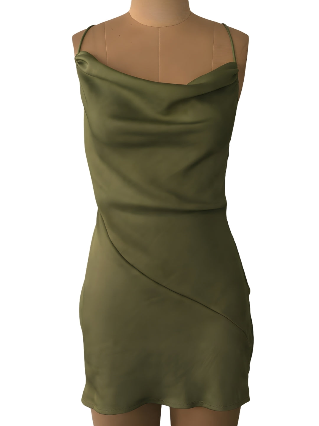 Olive Solid Shoulder Straps Mini Dress