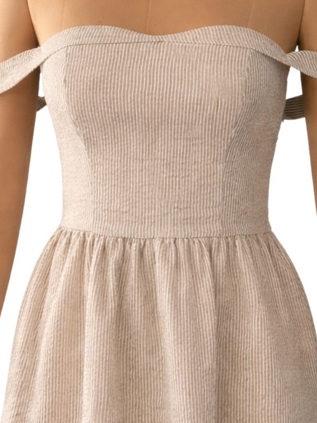 Cream Stripes Sleeveless Mini Dress