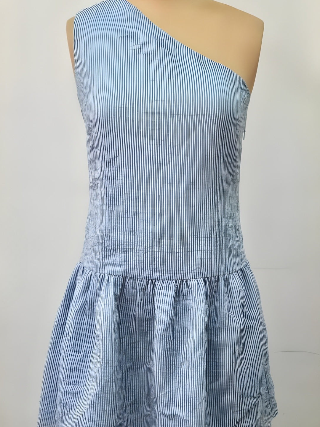 Blue Stripes One-Shoulder Mini Dress
