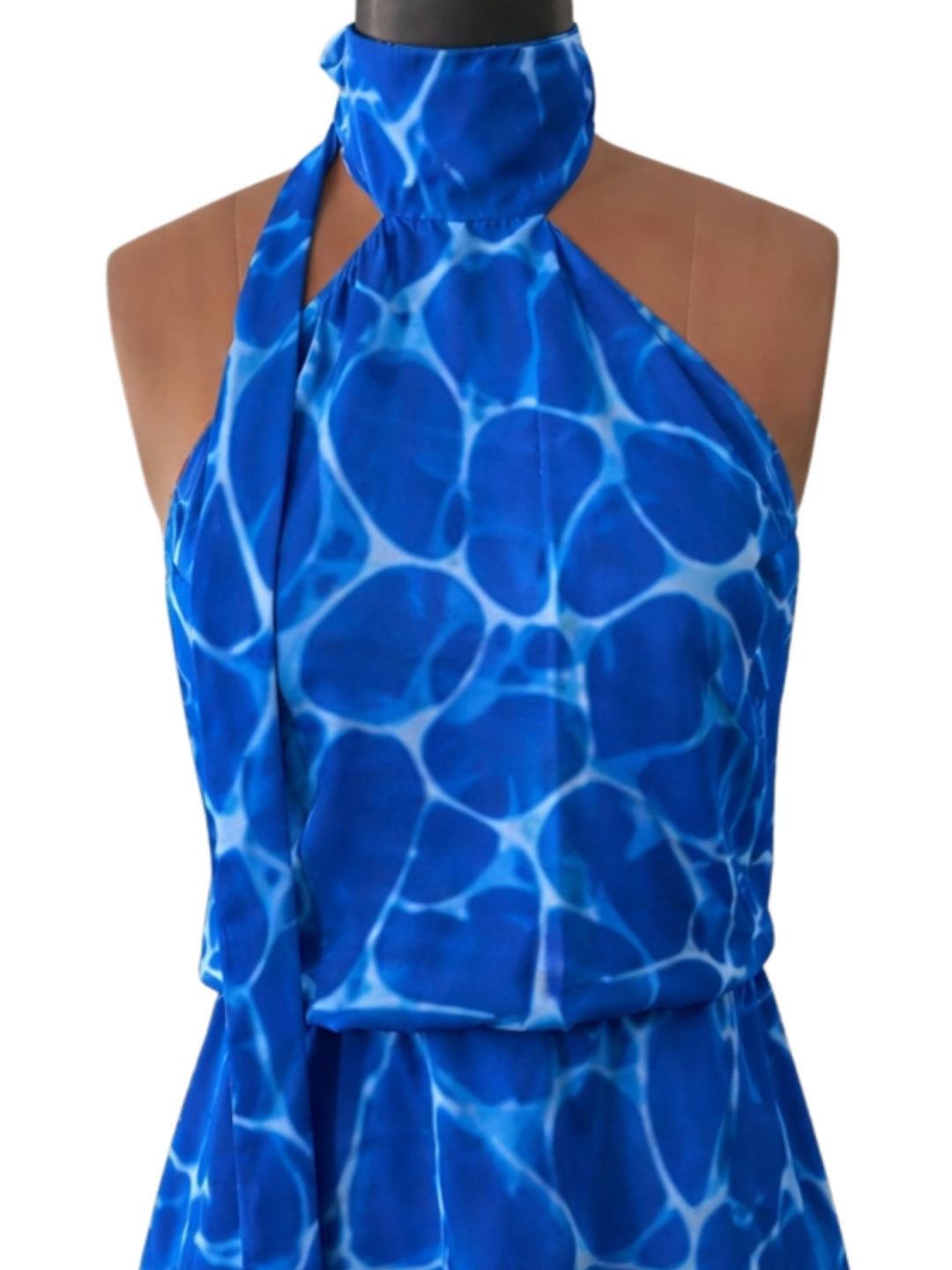 Blue Abstract Sleeveless Scandinavian Scarf Dress