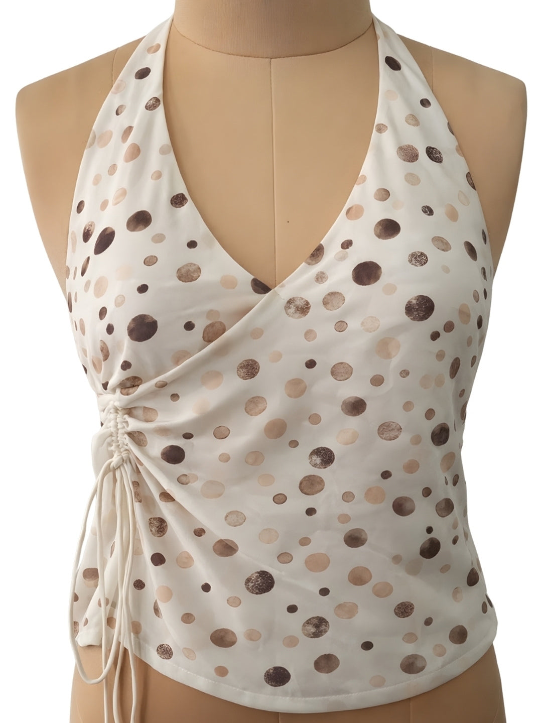 Off White Polka Dot Sleeveless Tops