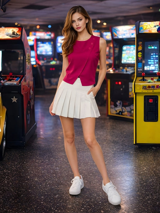 Magenta Solid Sleeveless Top