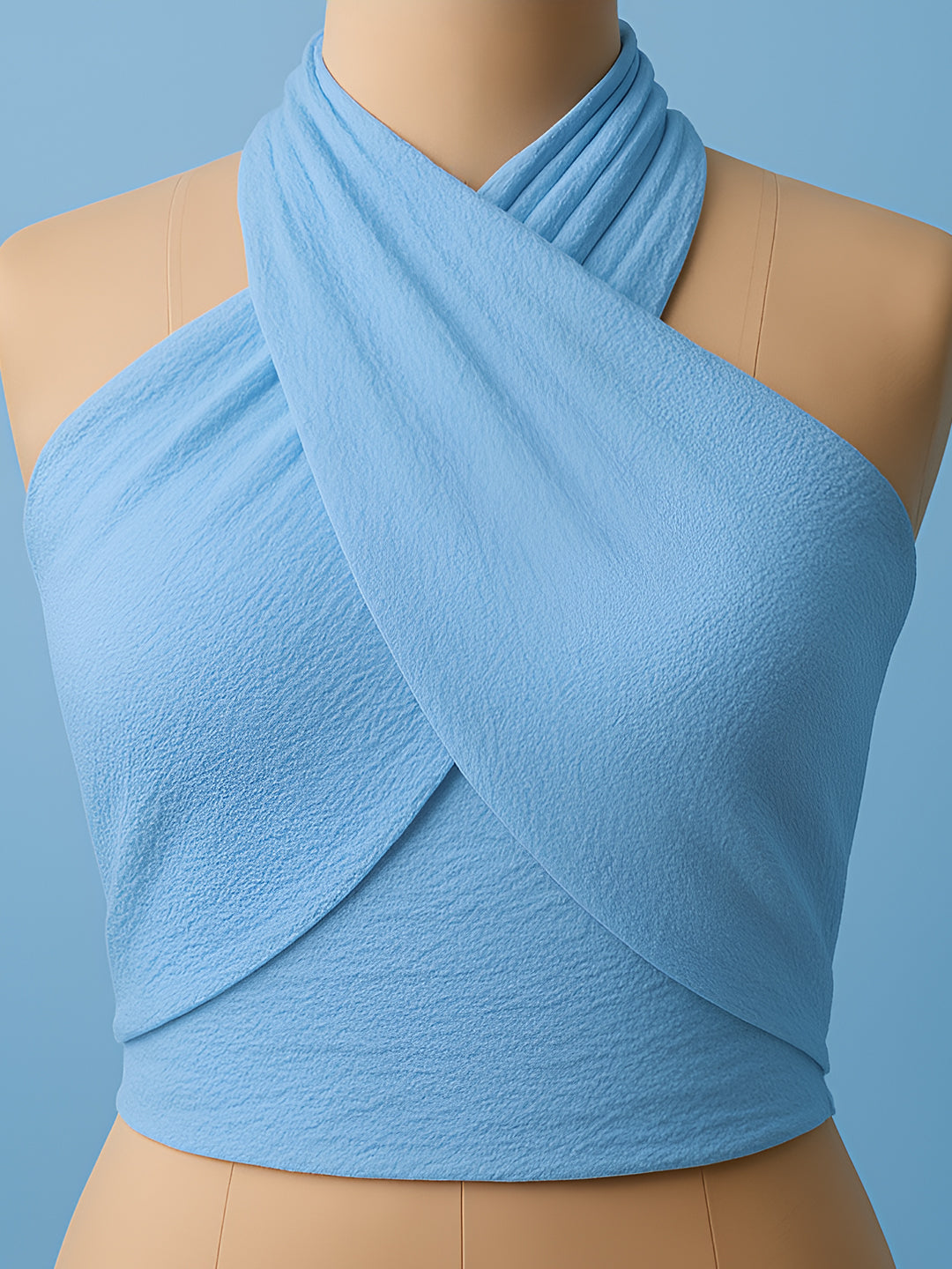Blue Solid Sleeveless Tops