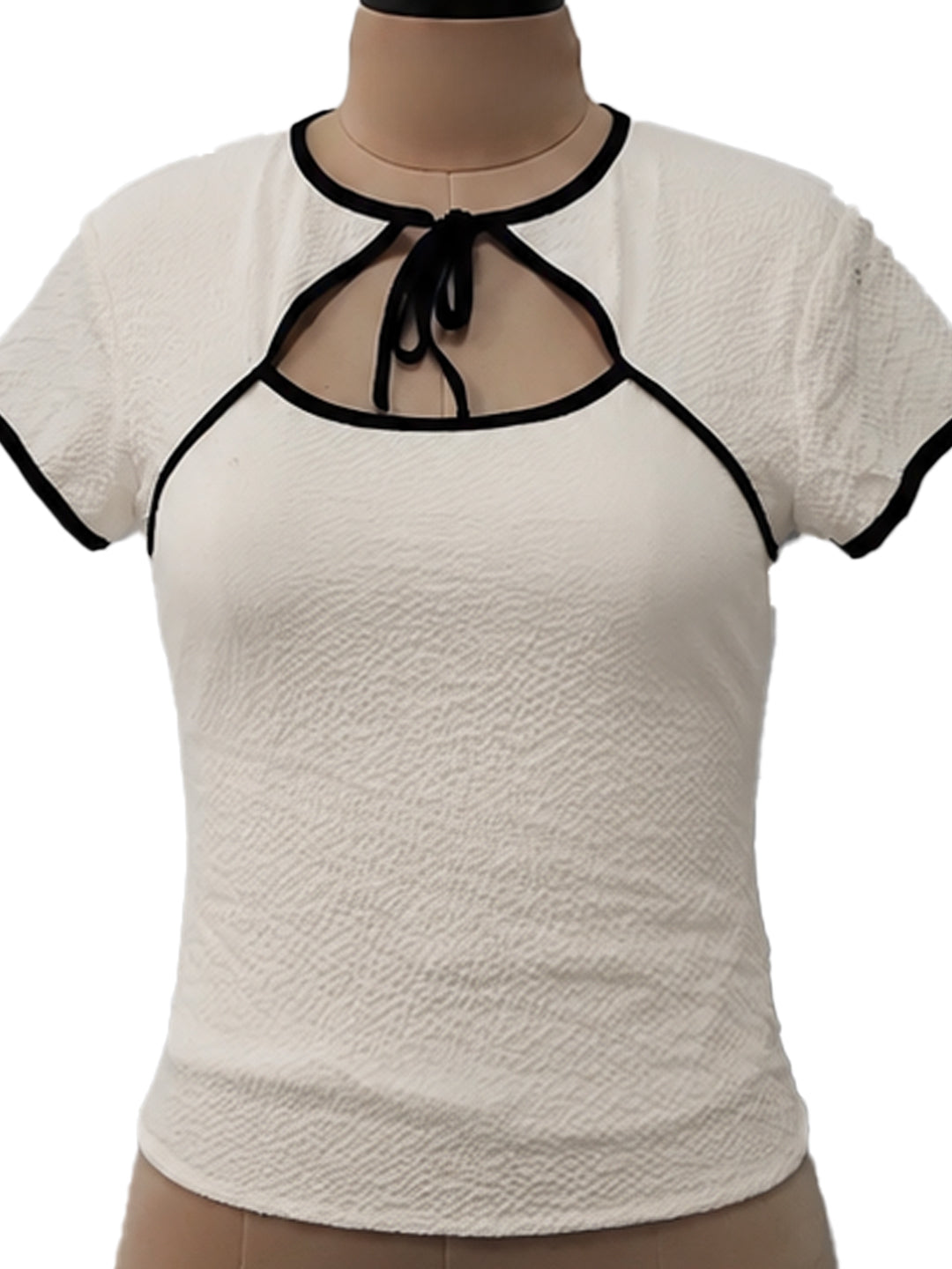 Off White Solid Short Tops & Tees