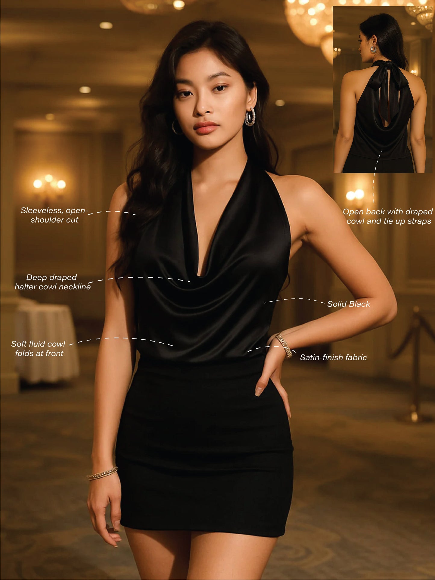 Black Solid Sleeveless Top