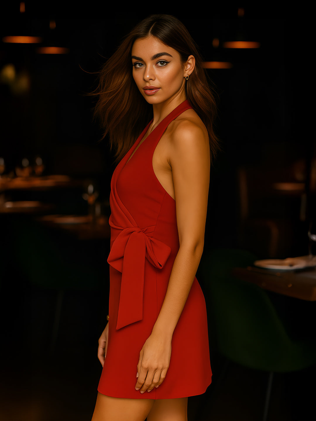 Red Solid Sleeveless Mini Dress