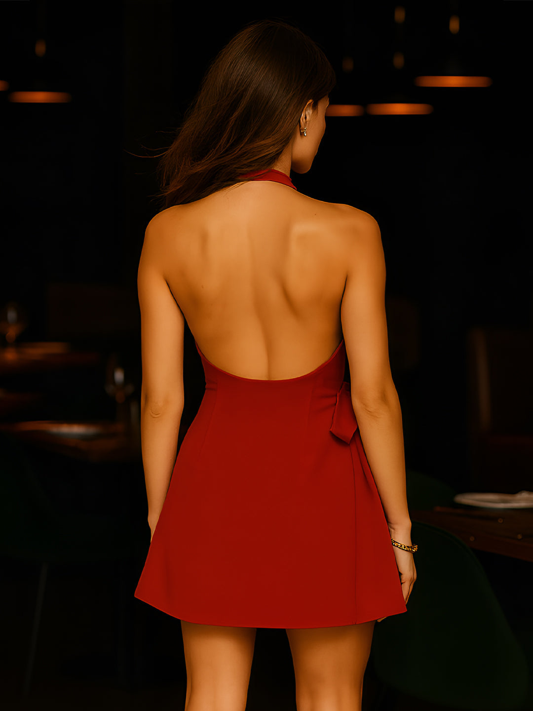 Red Solid Sleeveless Mini Dress