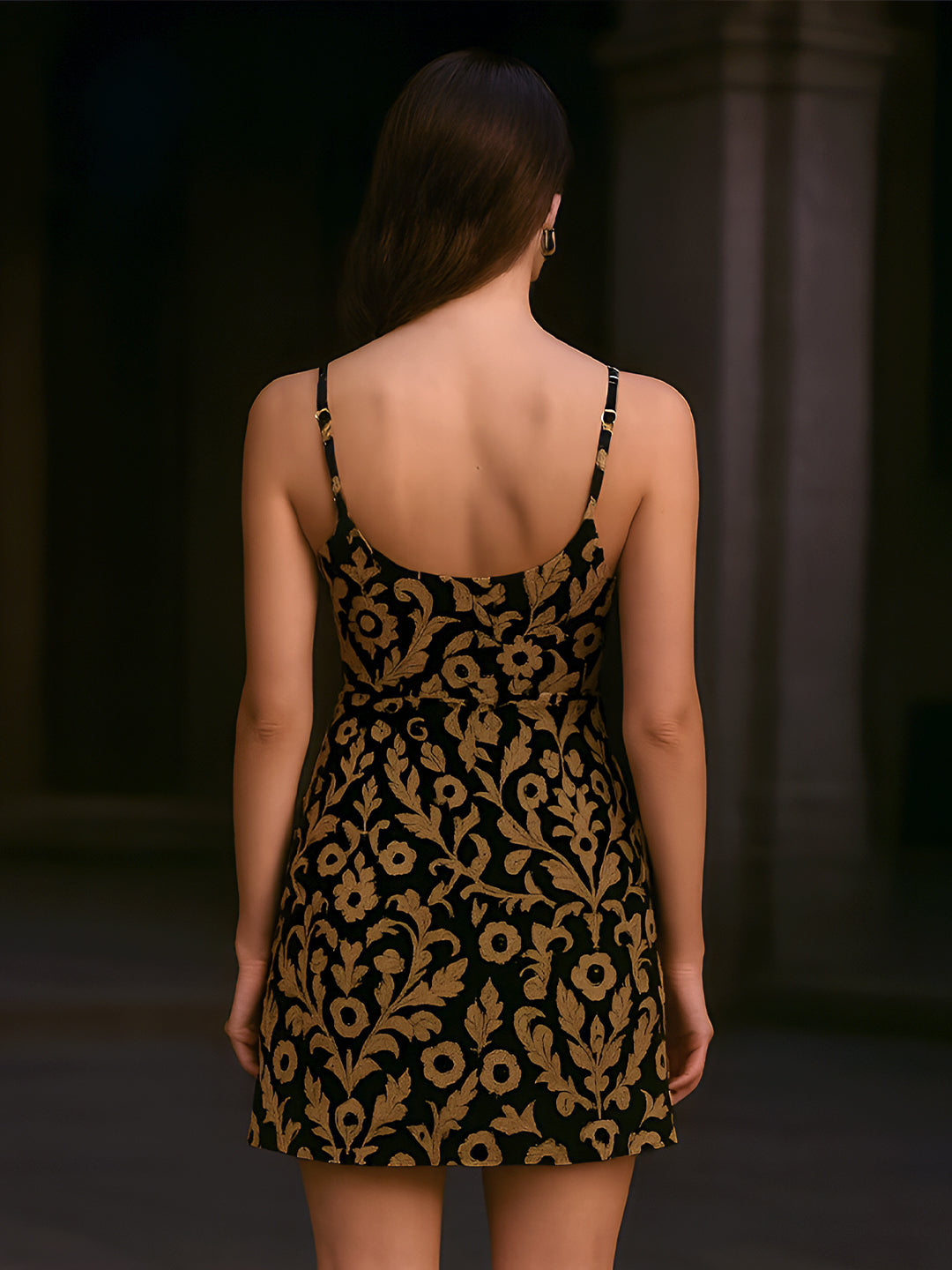 Black Ethnic Motifs Mini Dress