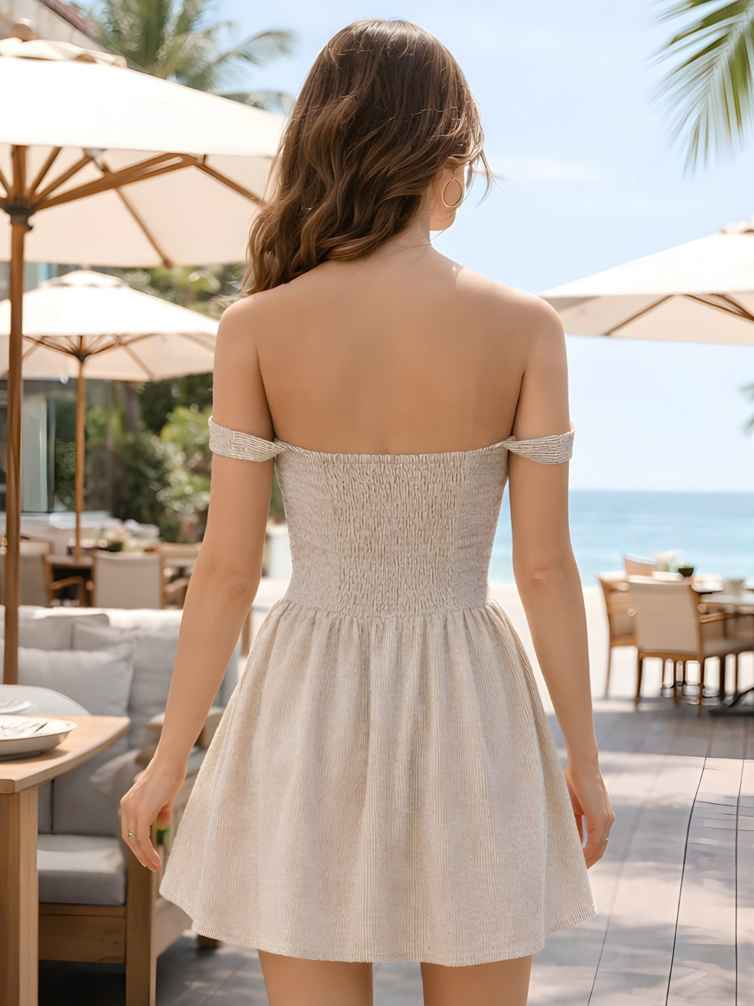 Cream Stripes Sleeveless Mini Dress