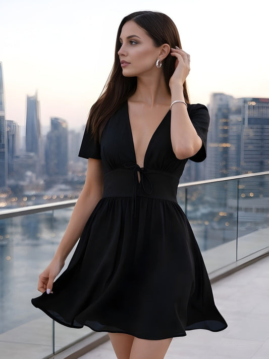 Black Solid Mini Dress
