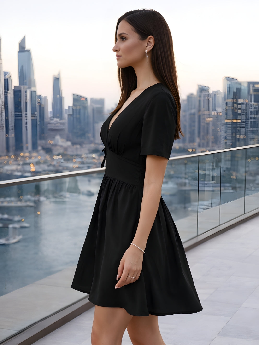 Black Solid Mini Dress