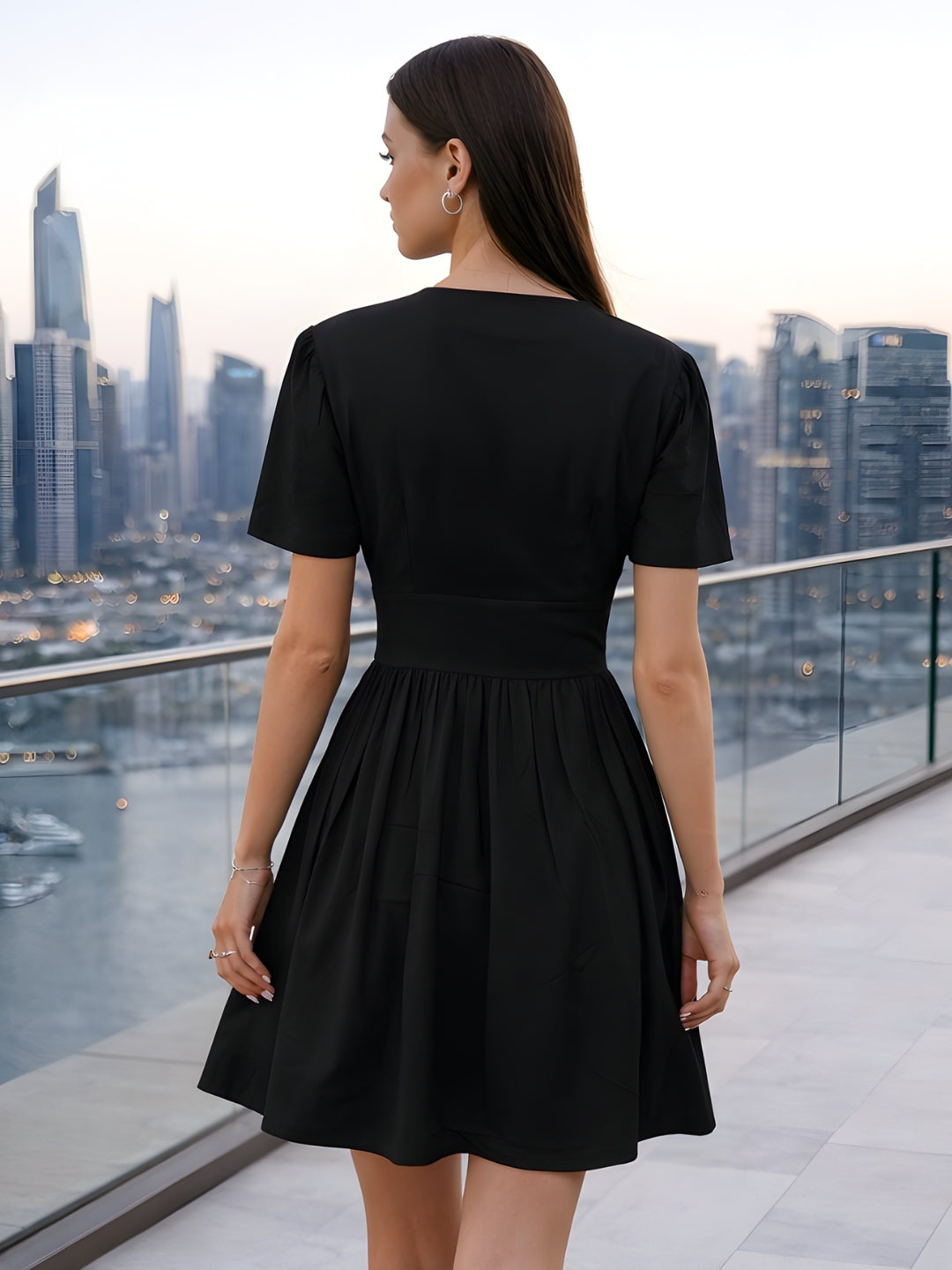 Black Solid Mini Dress