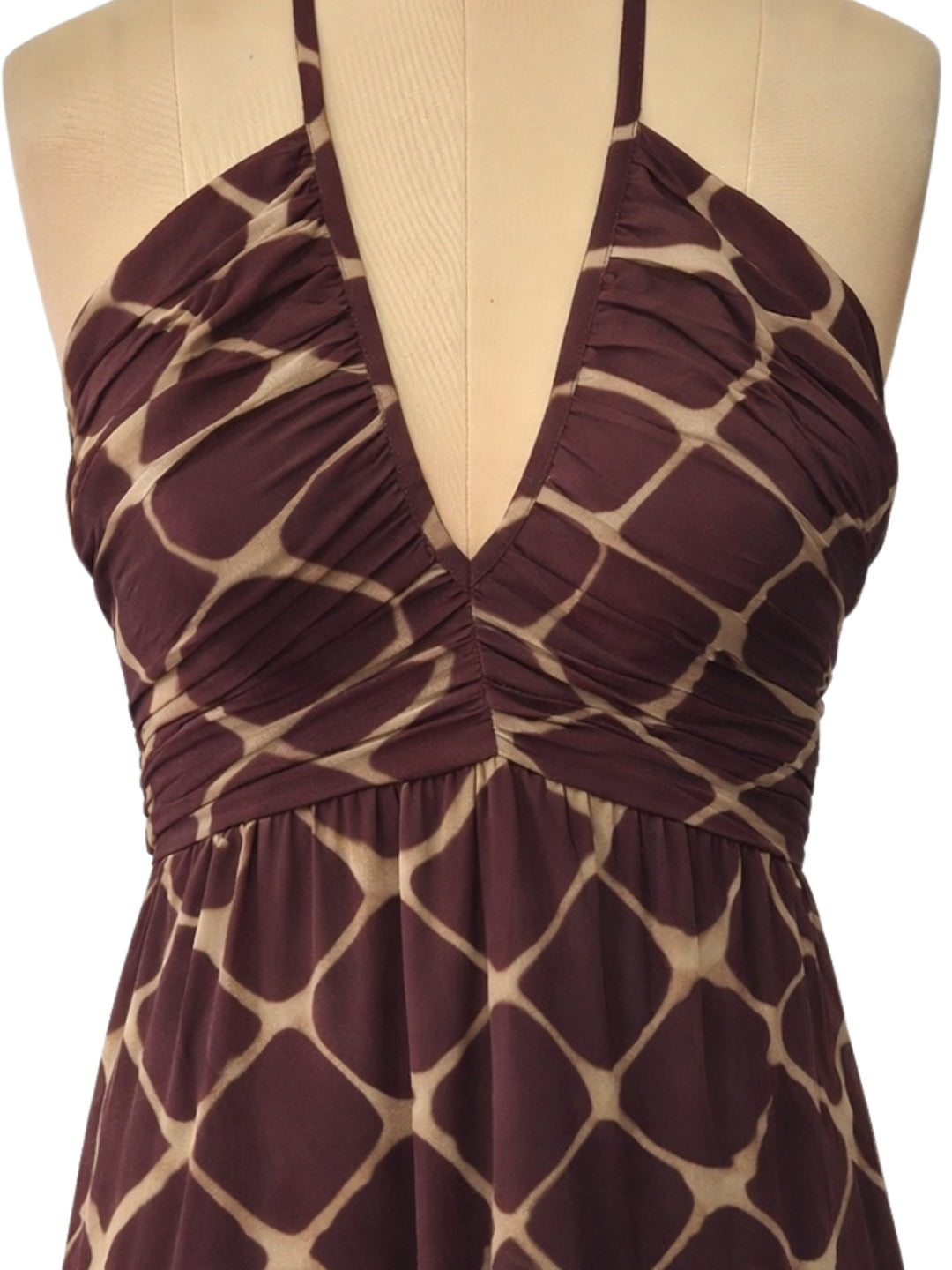 Brown Geometric Shoulder Straps Mini Dress