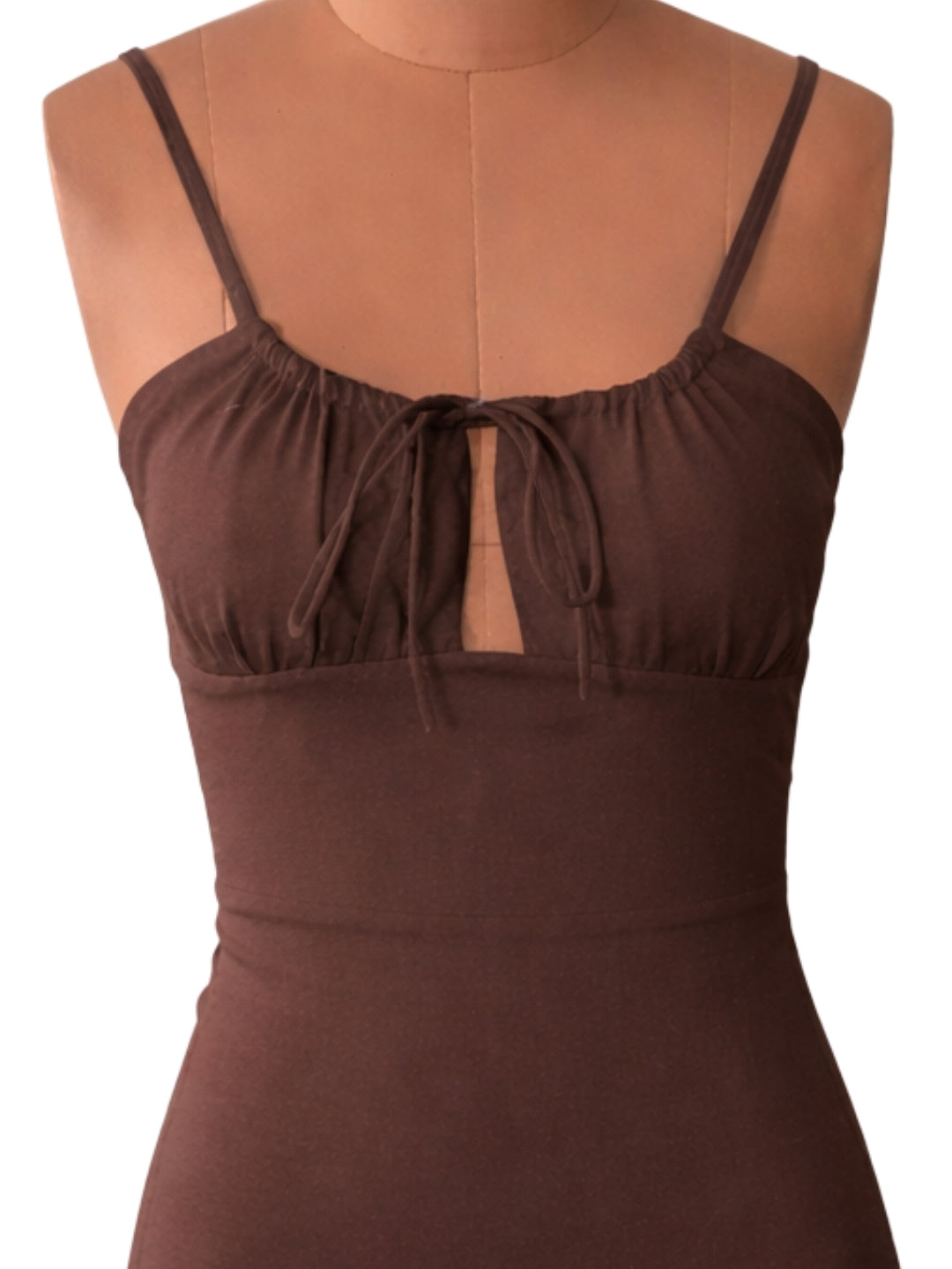 Brown Solid Shoulder Straps Mini Dress