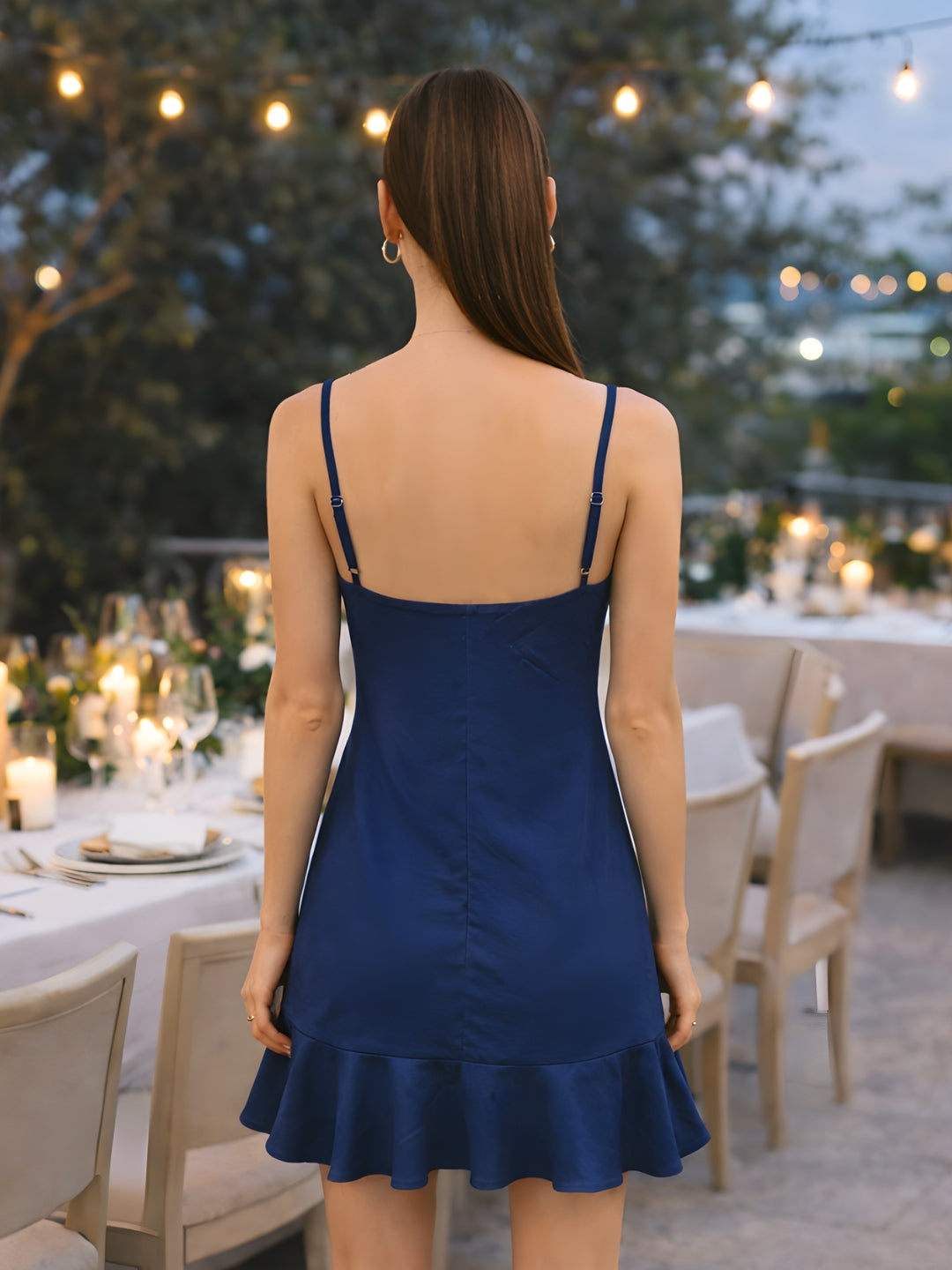 Navy Solid Shoulder Straps Mini Dress