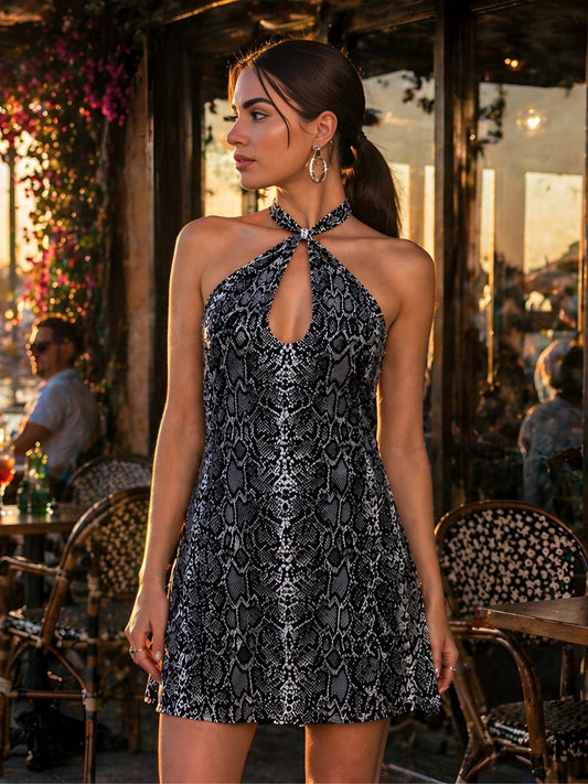 Black Animal Print Sleeveless Mini Dress