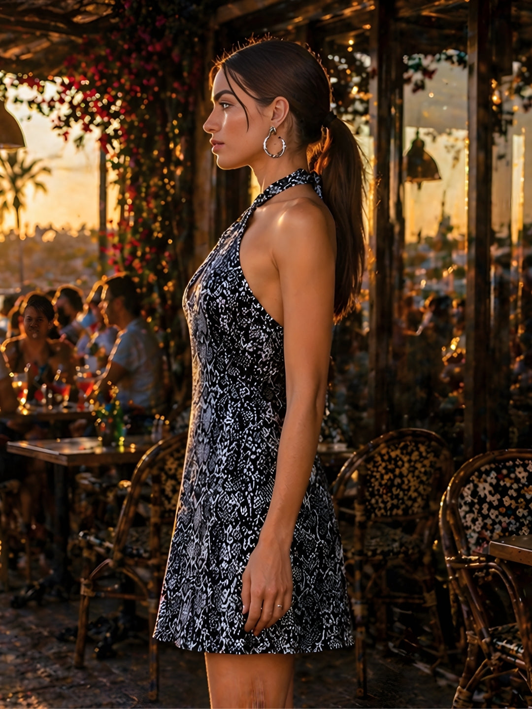 Black Animal Print Sleeveless Mini Dress