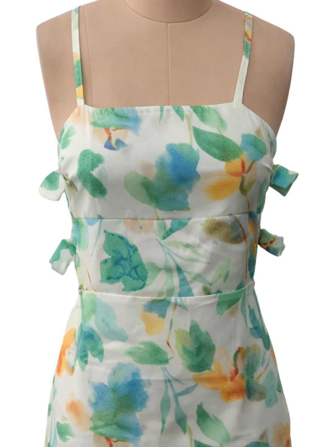 Cream Floral Shoulder Straps Mini Dress