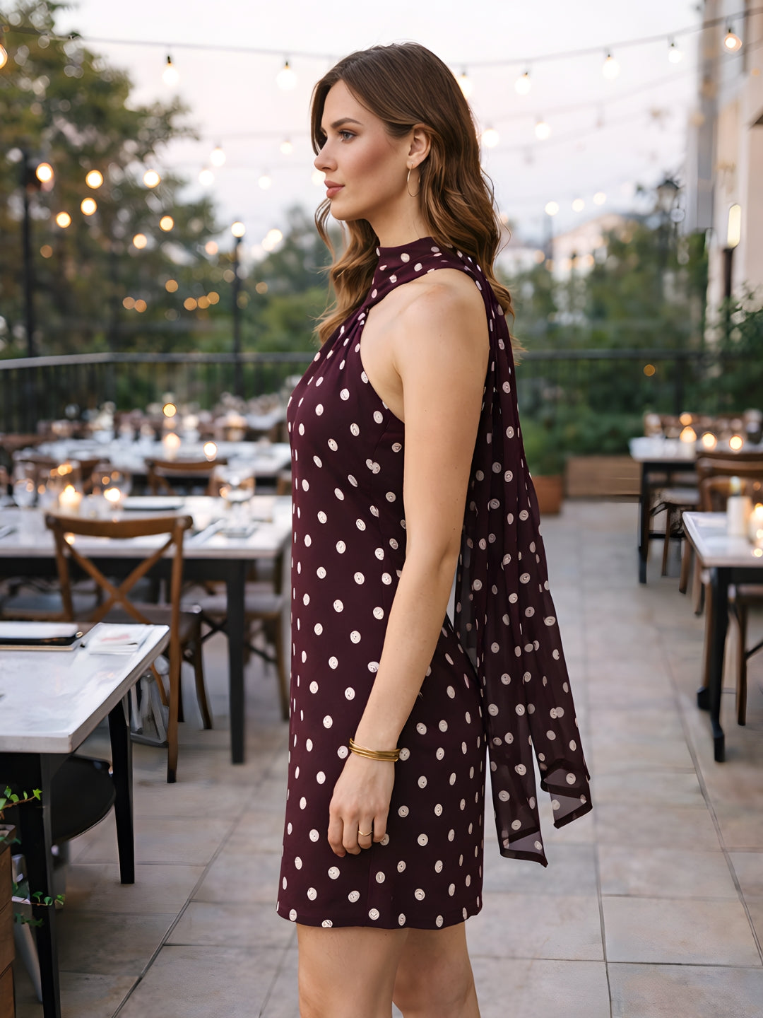 don't be basic Brown Polka Dot Sleeveless Mini Dress