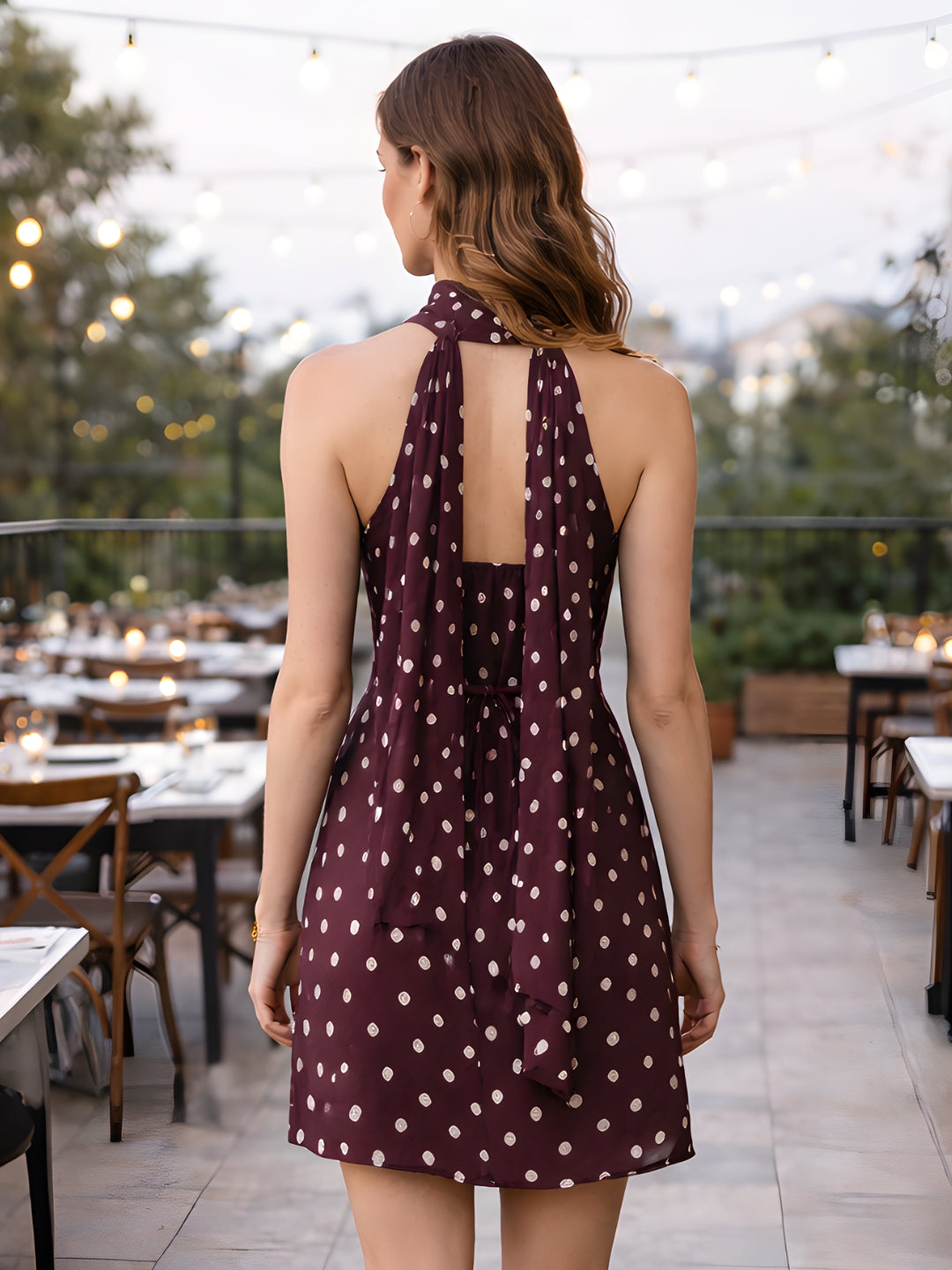 don't be basic Brown Polka Dot Sleeveless Mini Dress