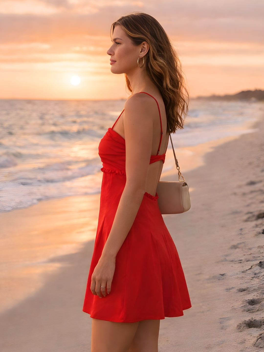 don't be basic Red Solid Shoulder Straps Mini Dress