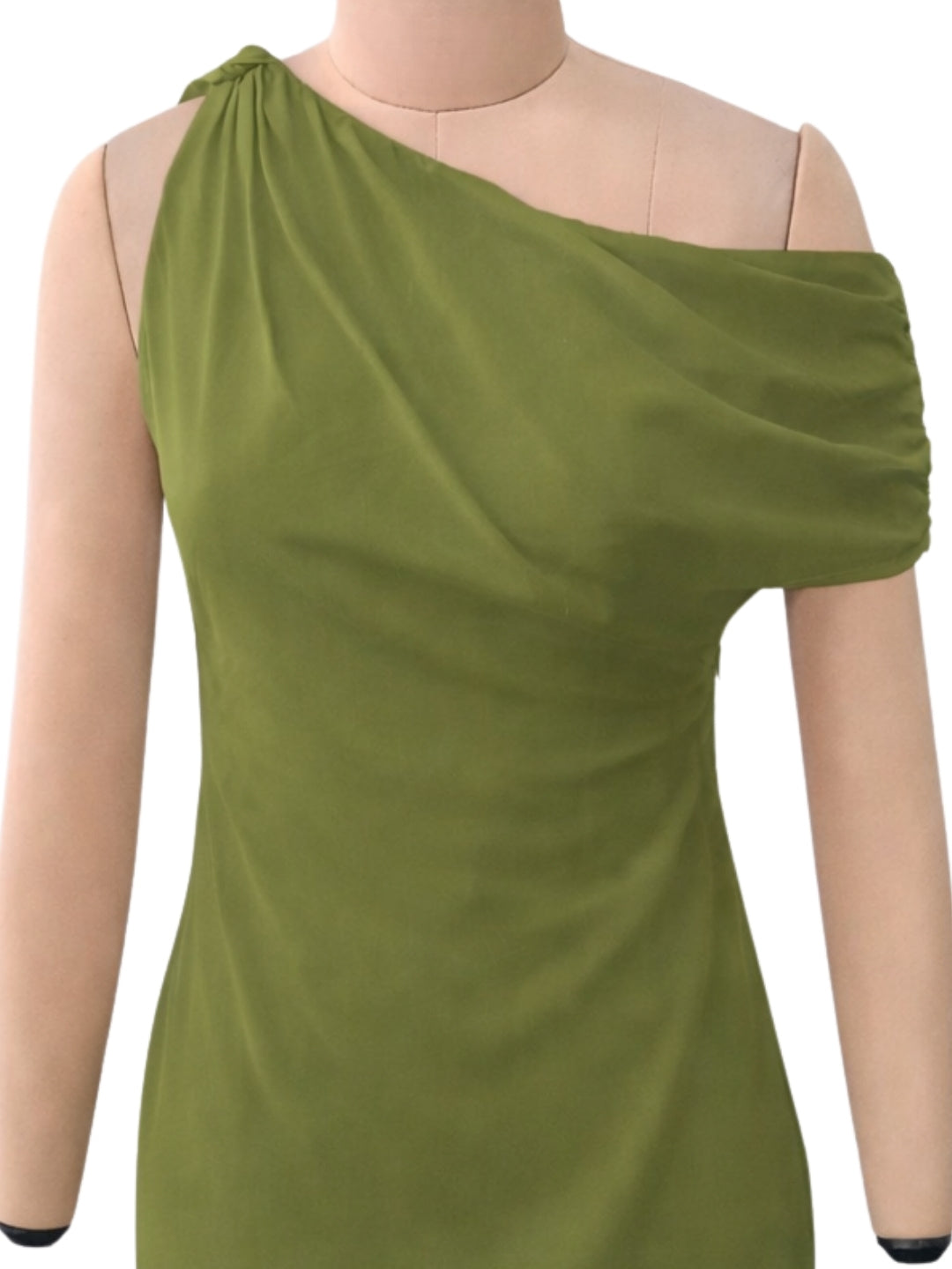Olive Solid One-Shoulder Mini Dress