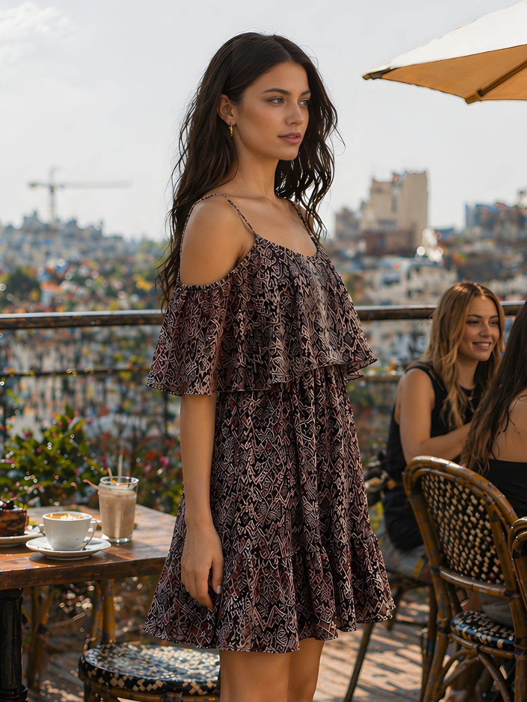 Brown Animal Print Off-Shoulder Mini Dress