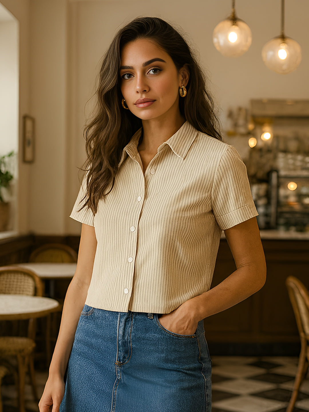 Brown Solid Half Sleeves Shirt