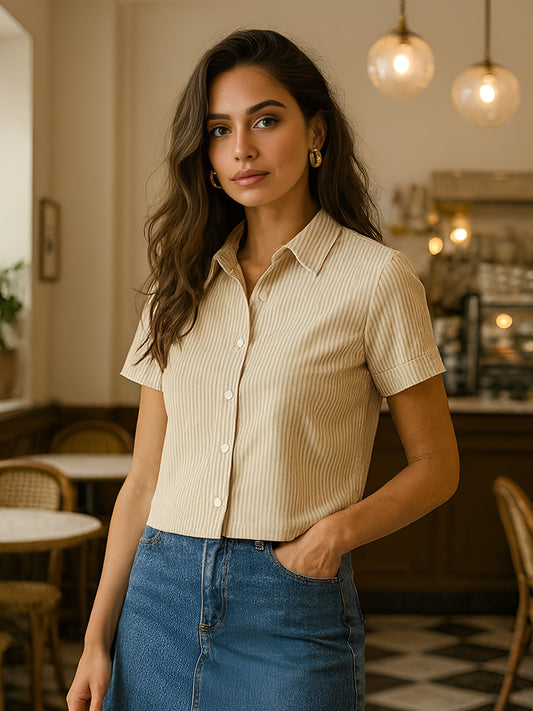 Brown Solid Half Sleeves Shirt