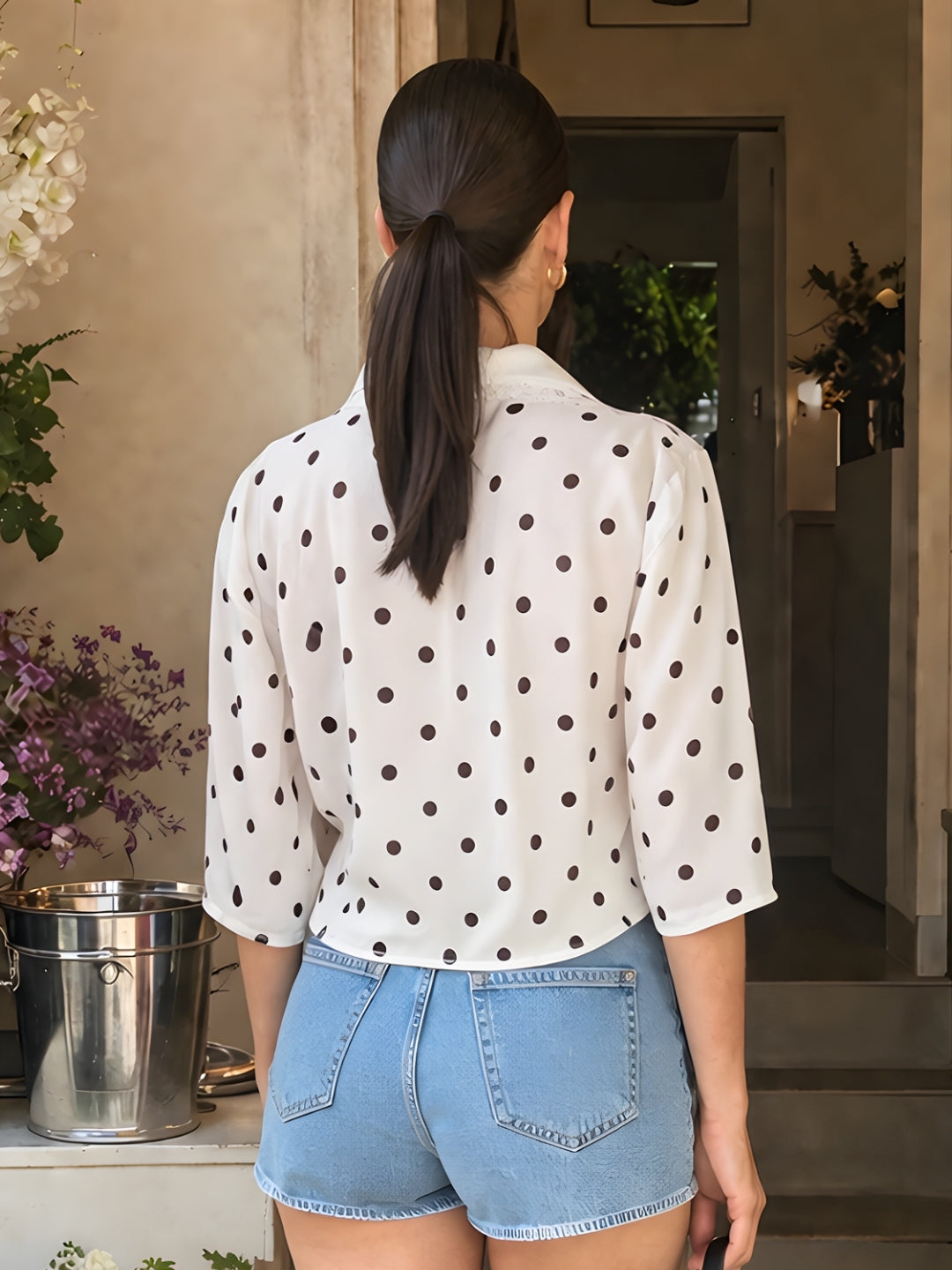 White Polka Dot Short Shirt