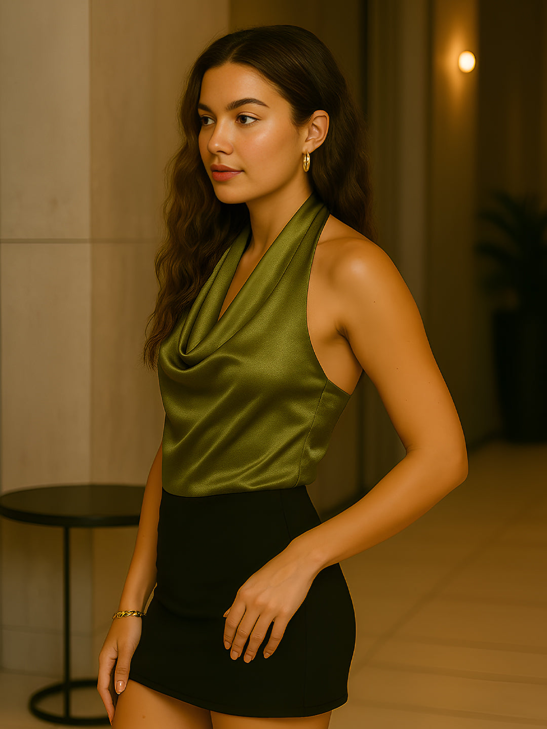 Green Solid Sleeveless Top