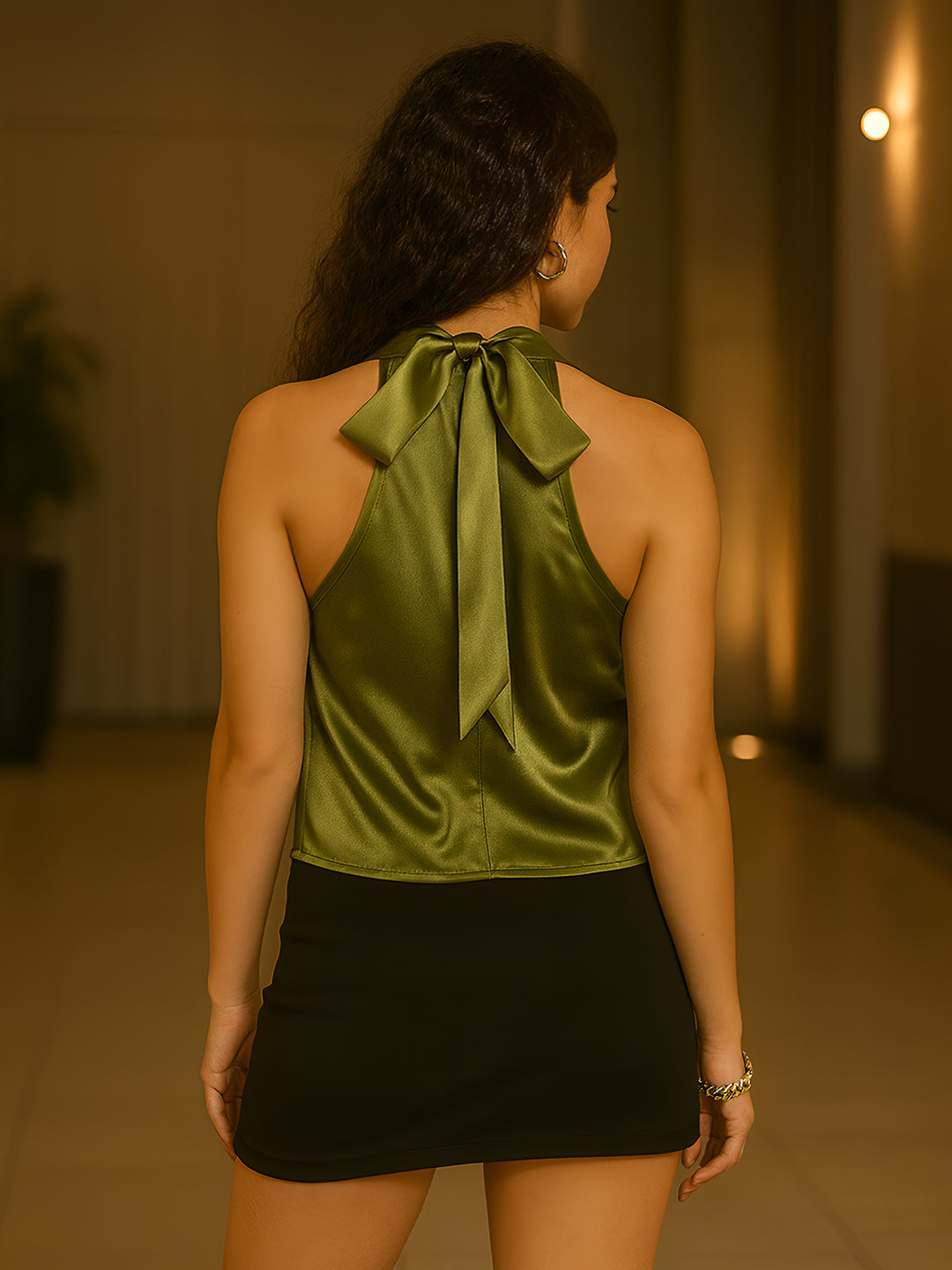 Green Solid Sleeveless Top