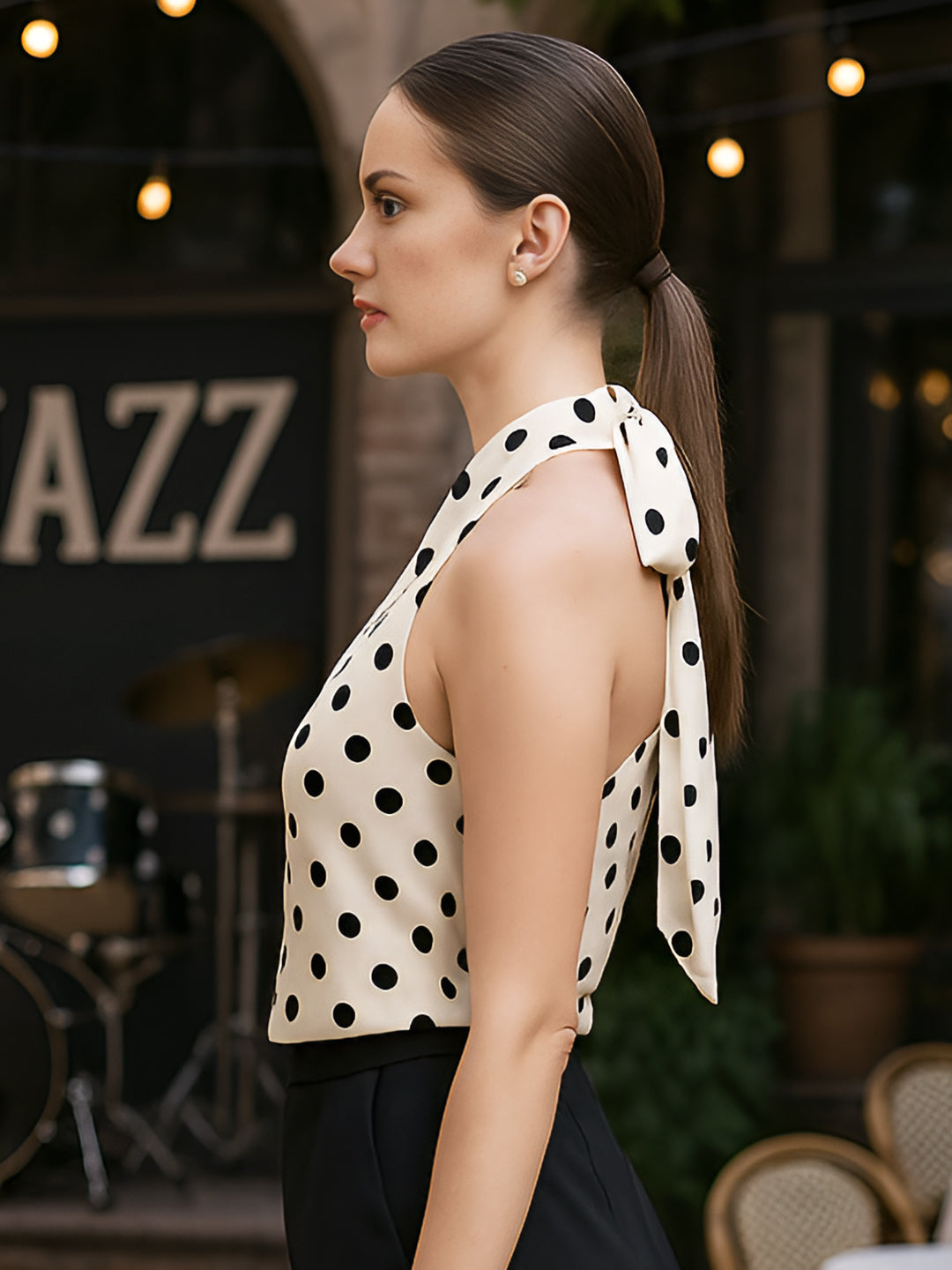 White Polka Dot Sleeveless Top