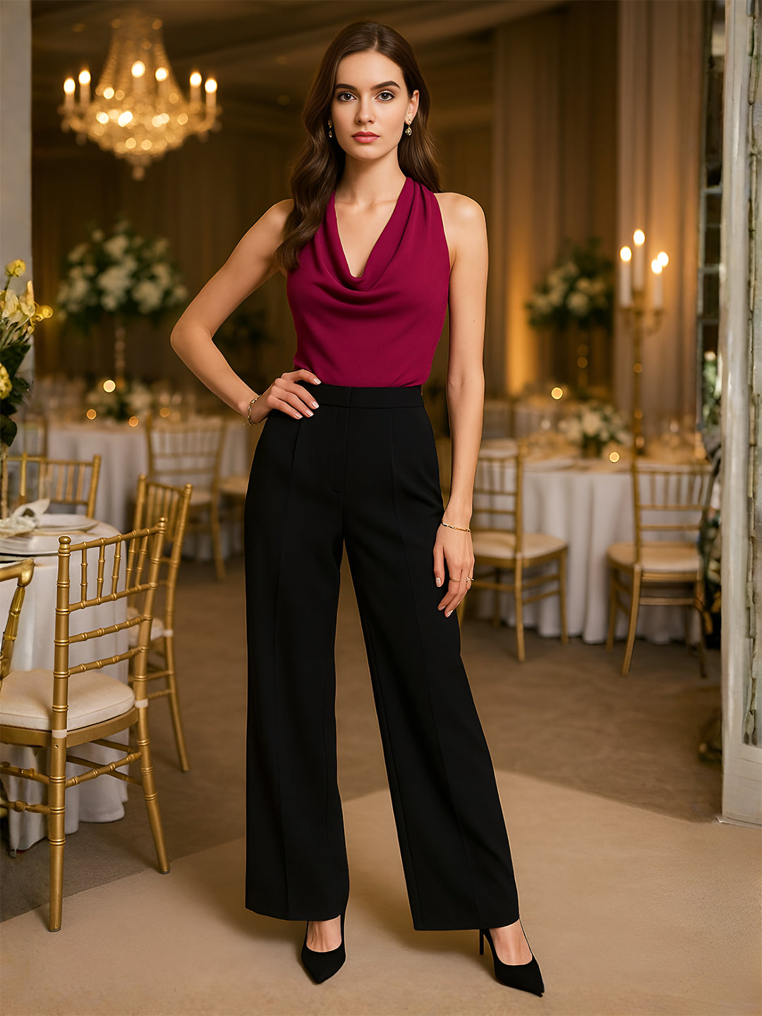 Magenta Solid Sleeveless Top