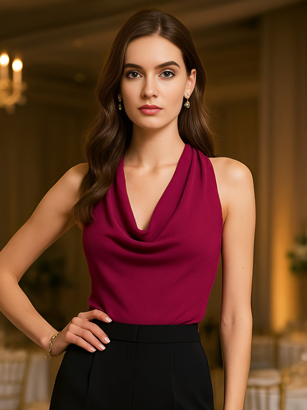 Magenta Solid Sleeveless Top