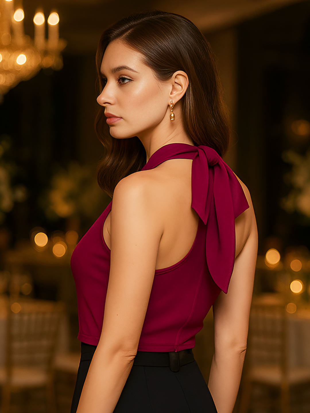 Magenta Solid Sleeveless Top