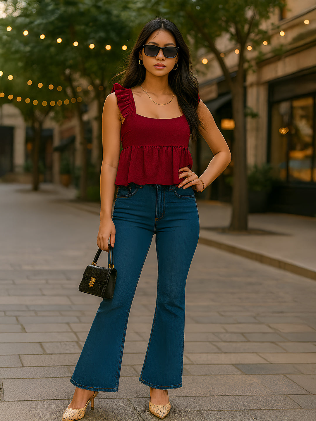 Maroon Solid Sleeveless Top