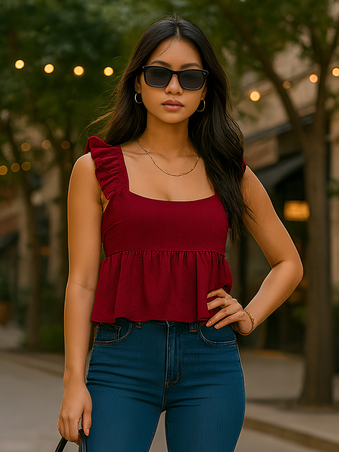 Maroon Solid Sleeveless Top
