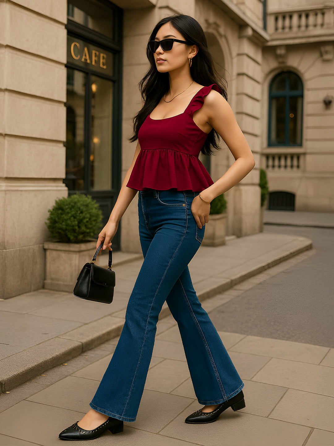 Maroon Solid Sleeveless Top