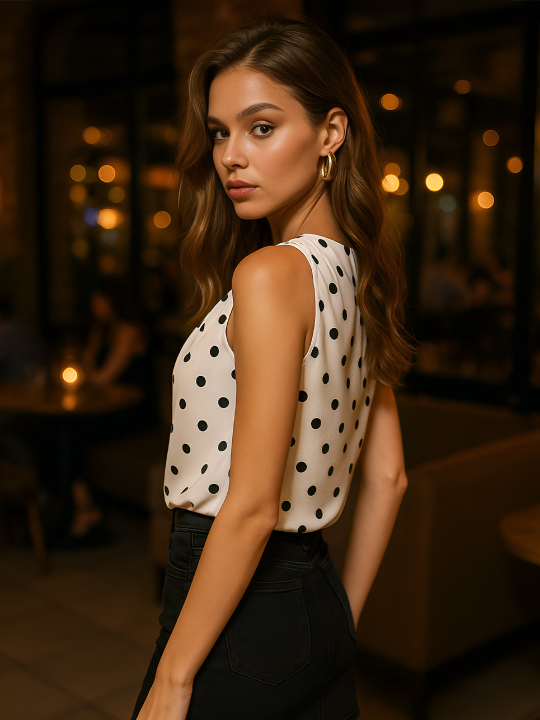 Black Polka Dot Sleeveless Top