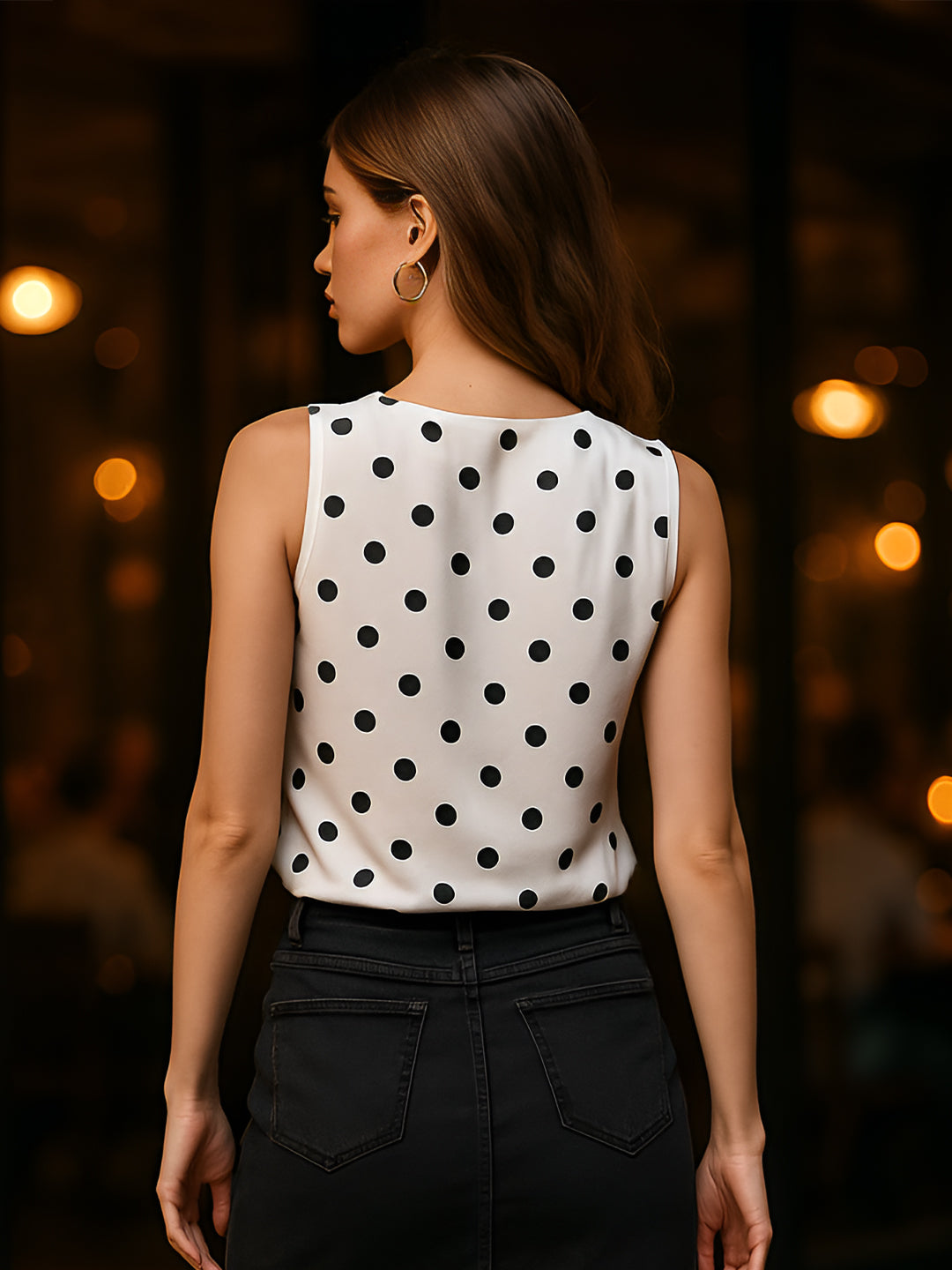 Black Polka Dot Sleeveless Top