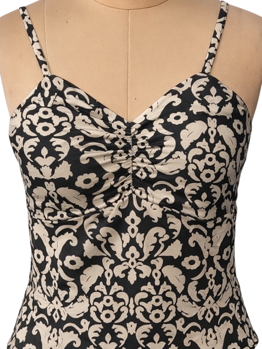 Black Ethnic Motifs Shoulder Straps Tops