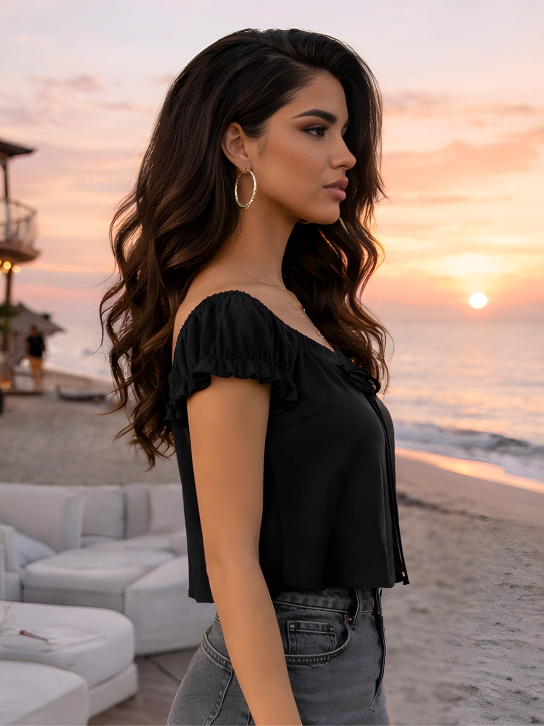 Black Solid Short Tops