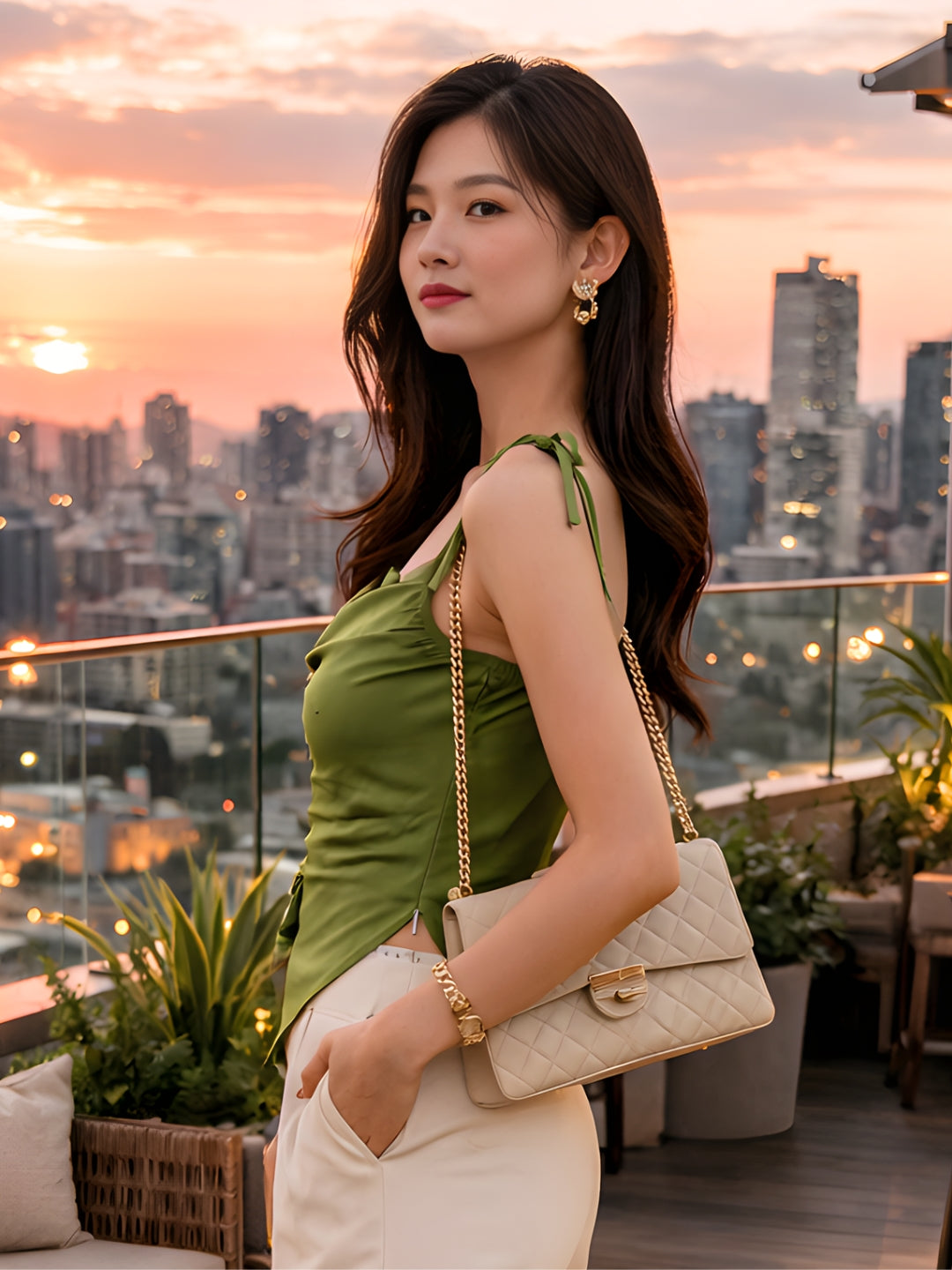 Olive Solid Shoulder Straps Top