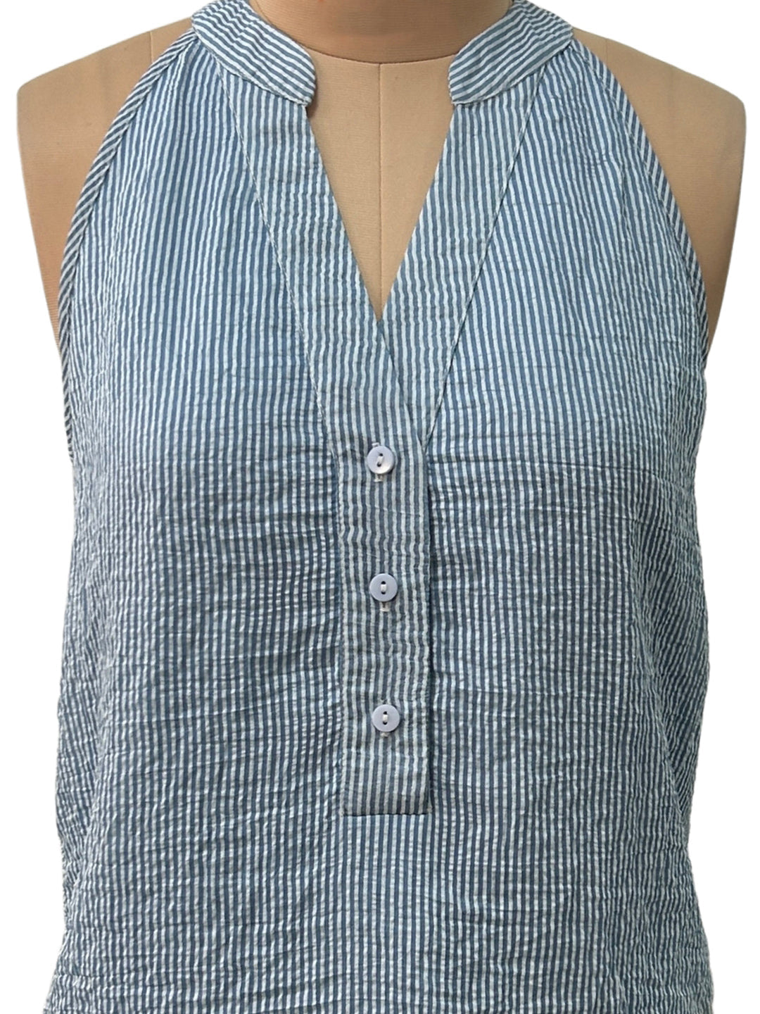 Blue Stripes Sleeveless Tops