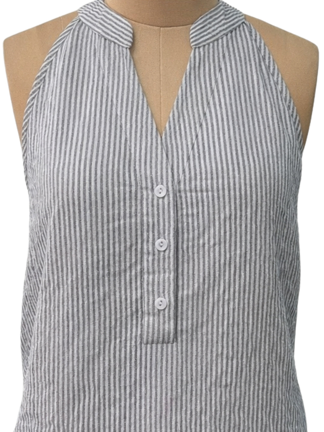 Grey Stripes Sleeveless Tops