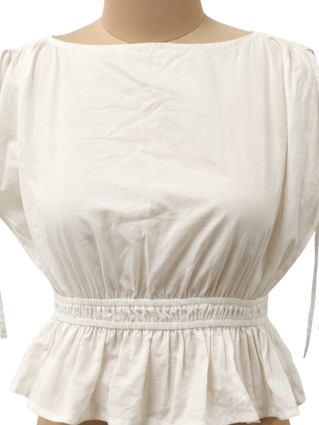 Off White Solid Sleeveless Tops