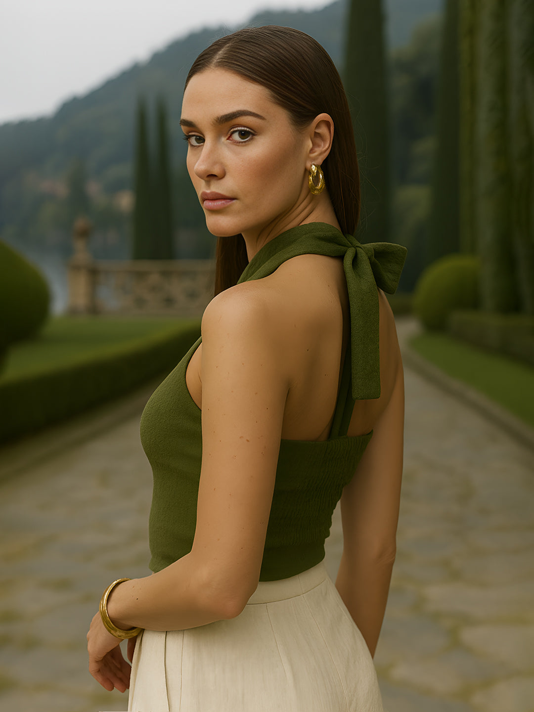 Olive Solid Sleeveless Tops