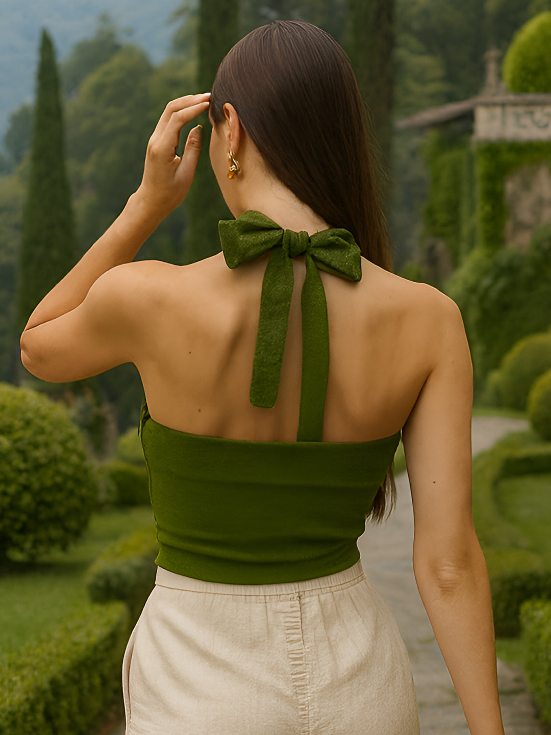 Olive Solid Sleeveless Tops